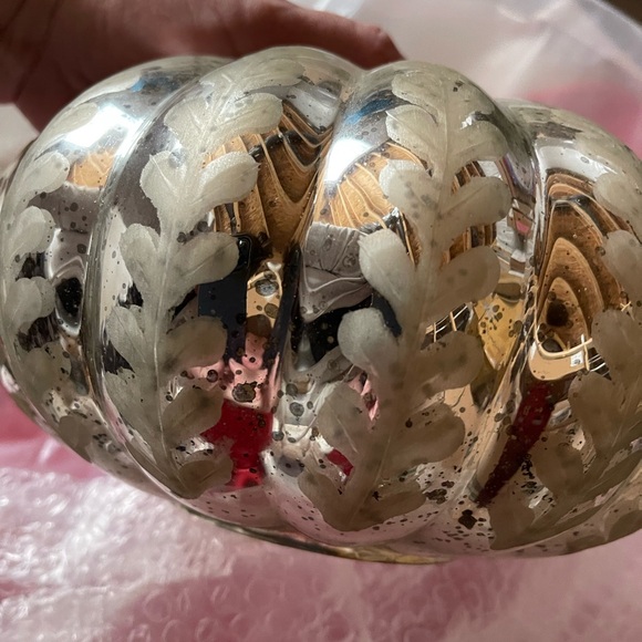 New Pottery Barn Cinderella Etched Silver Pumpkin Cloche Fall Holiday Decor -NIB - Picture 1 of 11